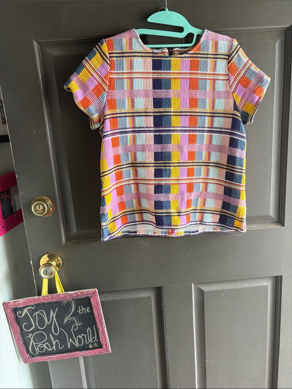 Multicolor Knit Short-Sleeve Top - Bright Plaid